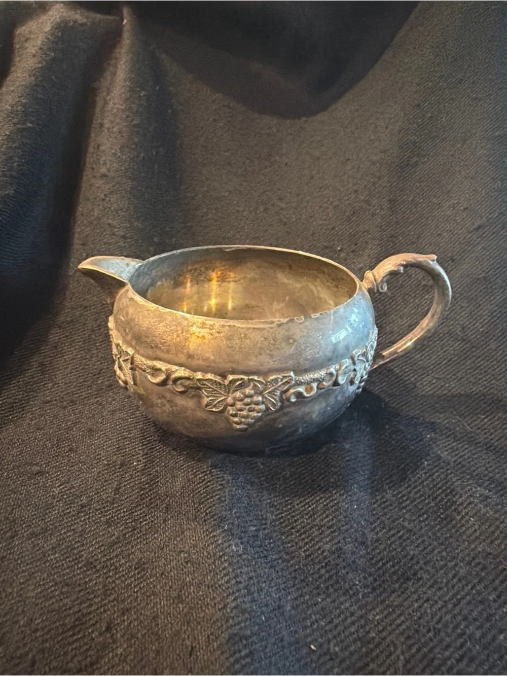 Vintage Silver Plated Grape Vine Creamer Pitcher Old English Reproduction